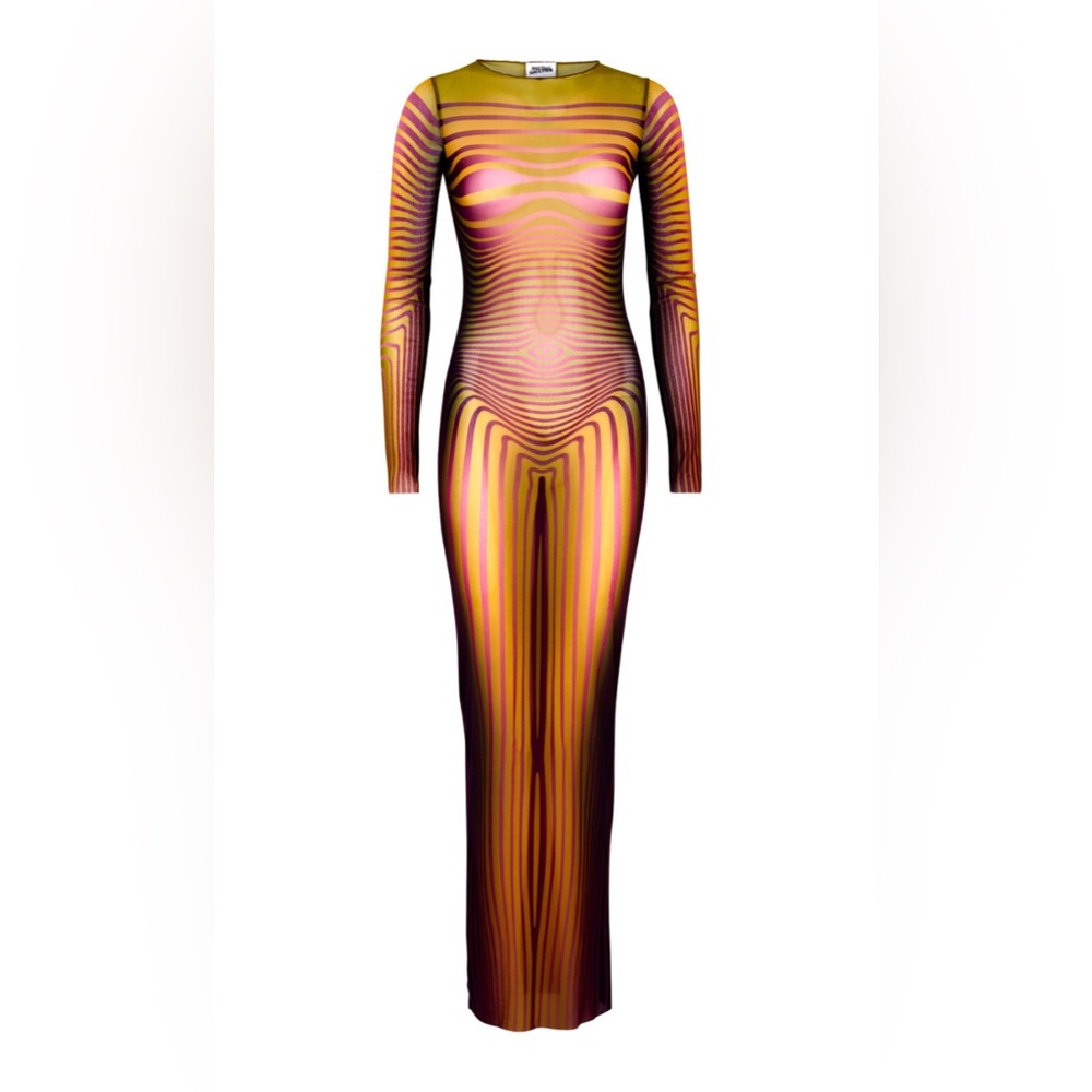 Rare Vintage Jean Paul Gaultier “The Morphing” Printed Tulle Maxi Dress